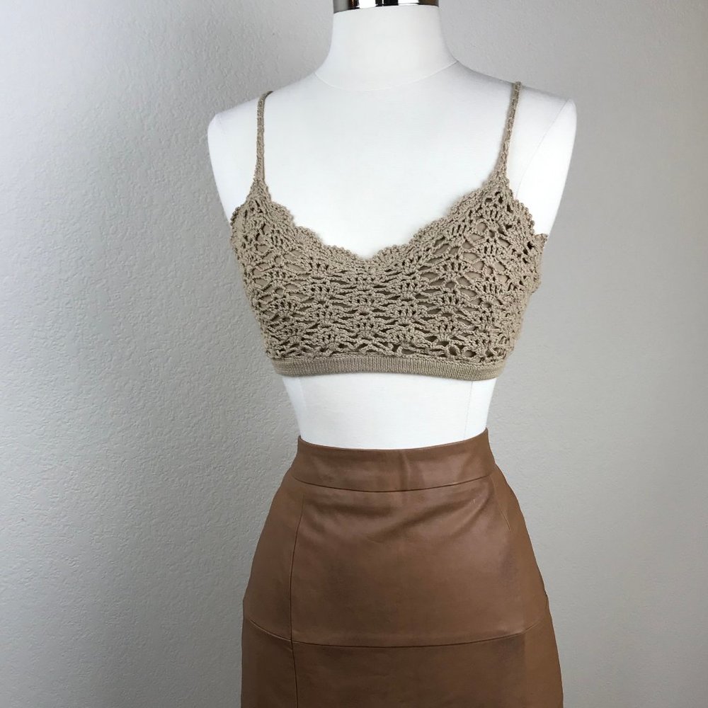 Vintage Coachella Crochet Taupe Bralette Small